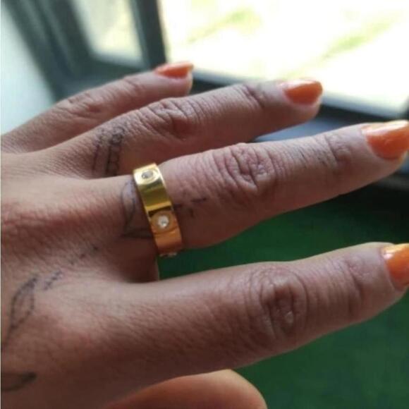 Unisex 14k Gold Plated 316L Stone Band Ring, Size 7‎ - Picture 6 of 8